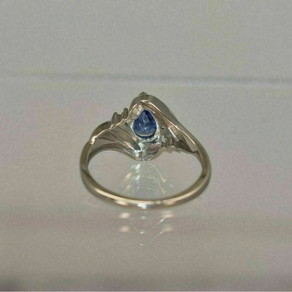 10K White Gold Pear Sapphire & Diamond Accent Ring - Picture 2 of 4